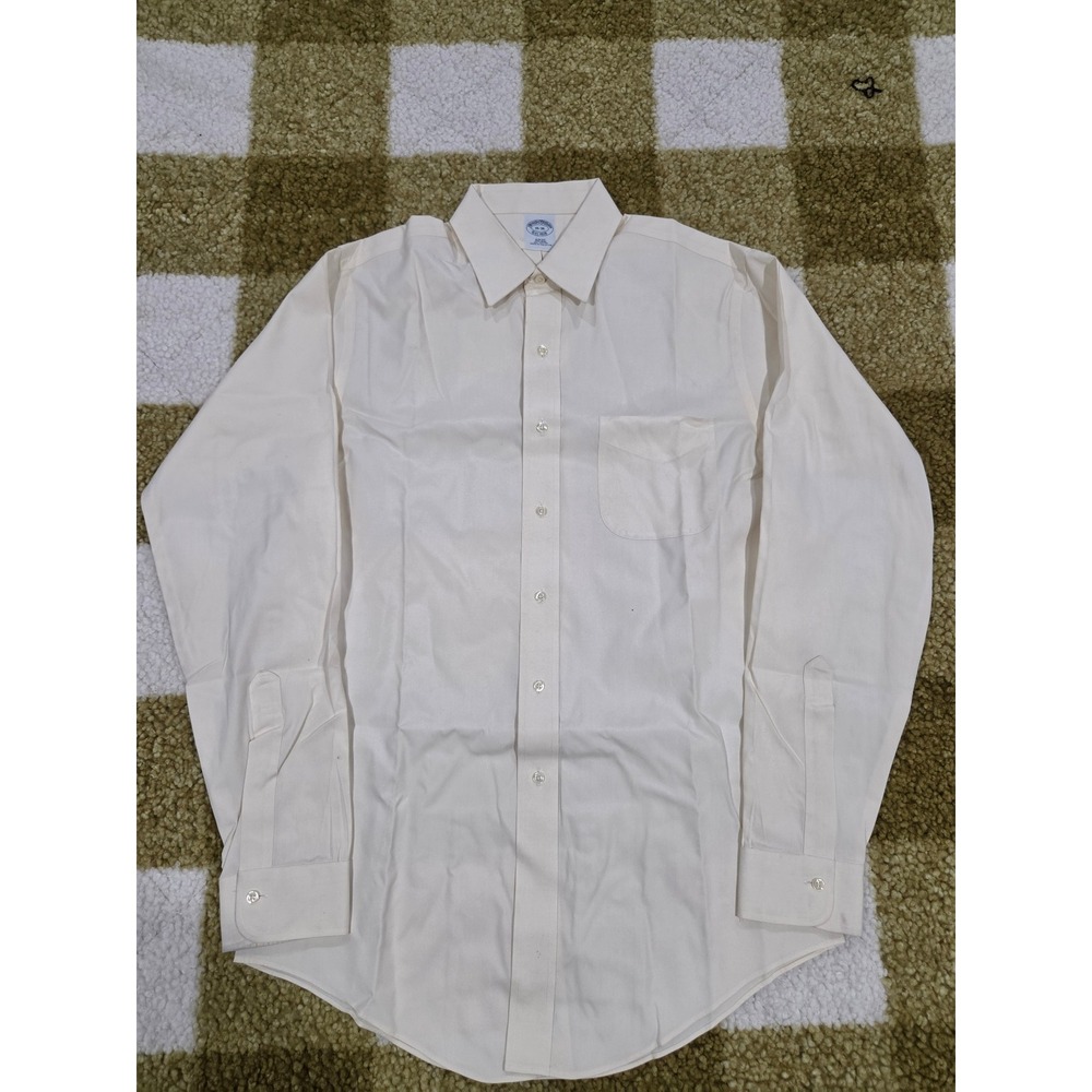 Brooks Brothers Mens 16-36 Slim Fit Non-Iron Cotton Dress Shirt Cream Off-White